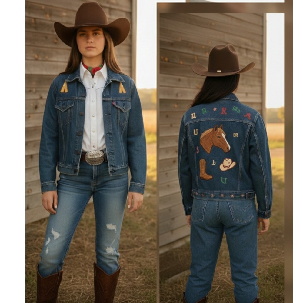 Levi's Denim Jacket Embroidered Western Style Unique Jean Unisex‎ Vintage Custom